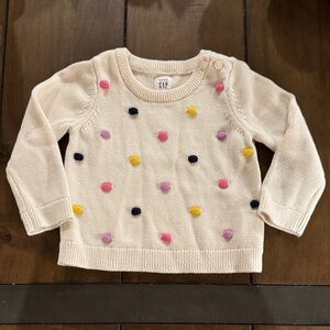 GAP Cream Knit Sweater with Vibrant Pom Poms